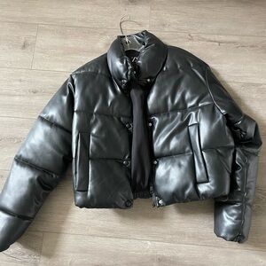 Zara faux leather cropped puffer jacket